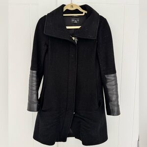 Club Monaco Black Wool Coat with Leather Accents